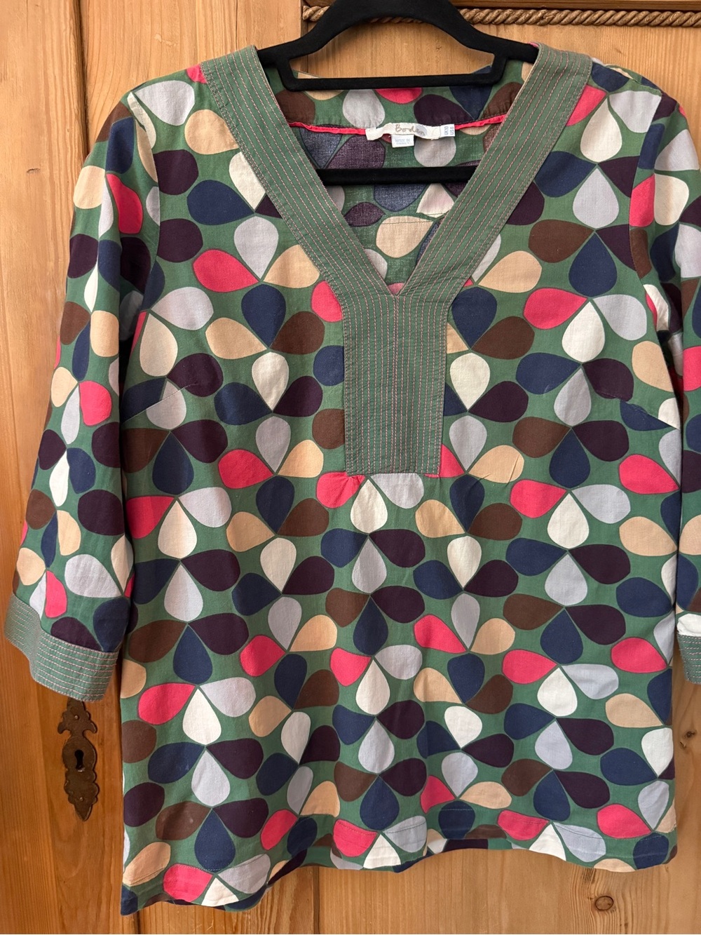 Boden Green Multicolor Teardrop Print Blouse
